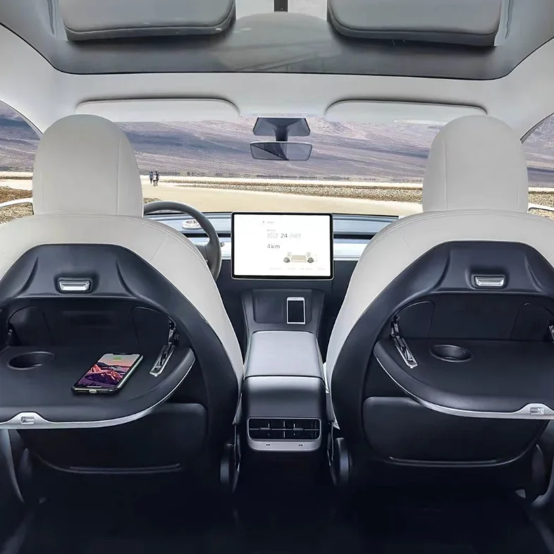Rear Seat Folding Table For Tesla Model Y 3 Accessories Wireless Phone 15W Fast Charging Desk Car Seatback Table Board Bracket