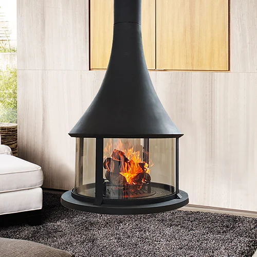 modern design wood burning stove indoor heating suspended fireplace with round big glass