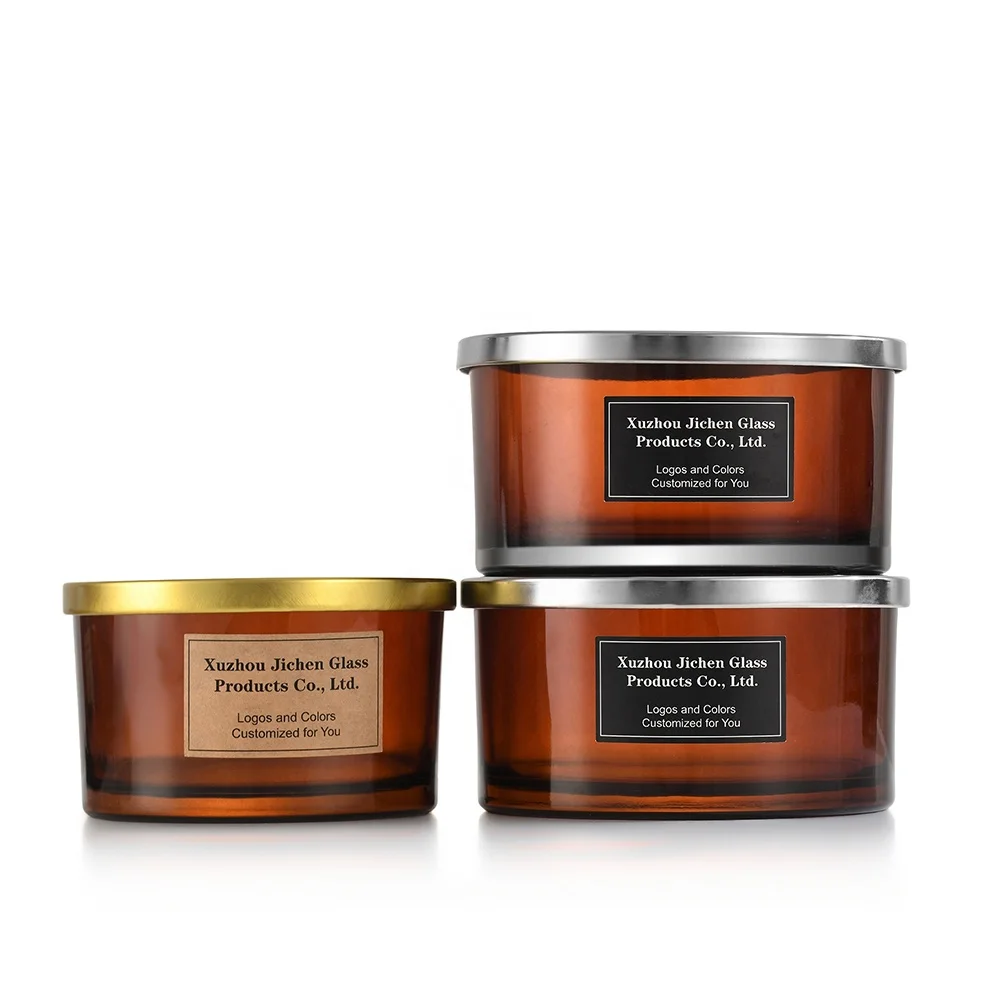 Scented frosted white round big bowl 530ml three wicks glass candle jars with metal lid for home decoration candle making