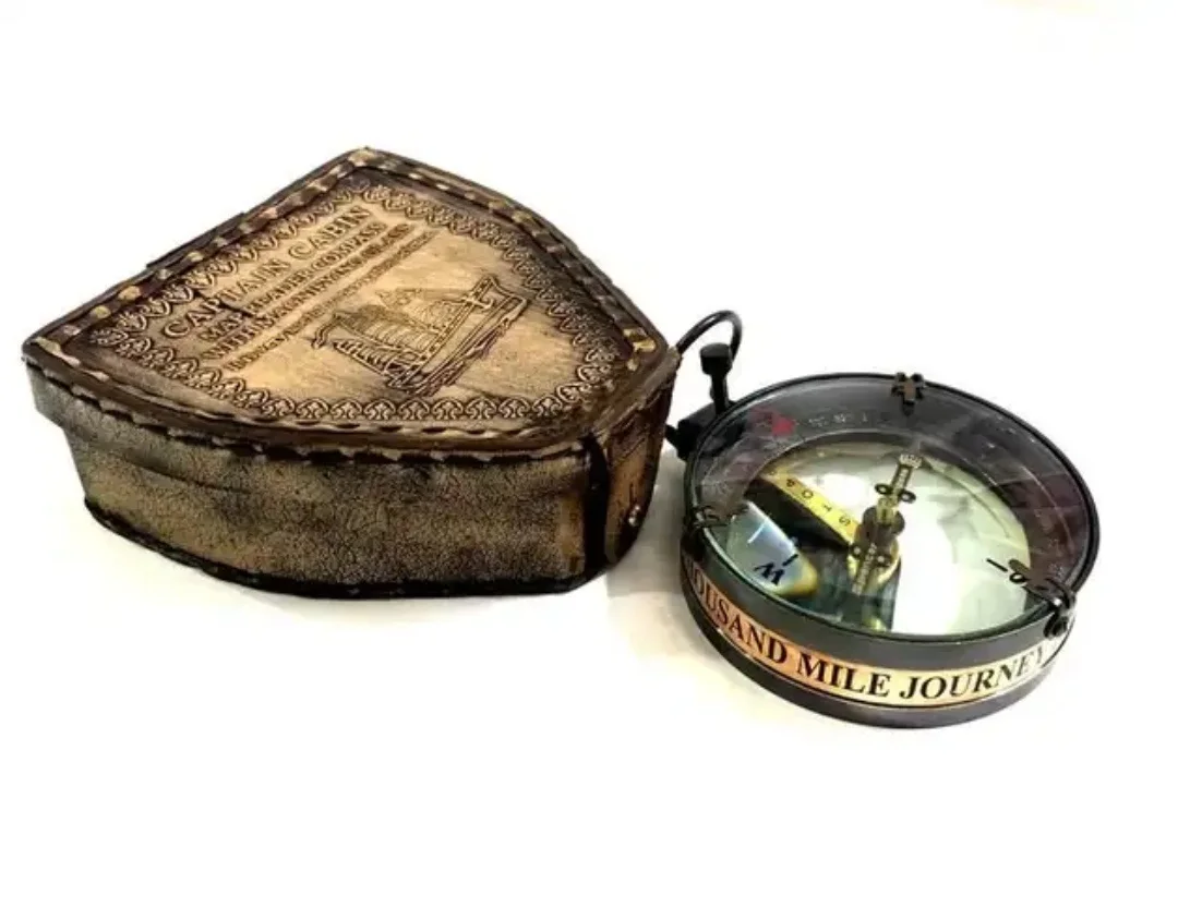 Antique 3-Inch Spencer Brass Compass Nautical Portable Guide Home Office Navigation Hiking Sports Vintage Table Top Decor