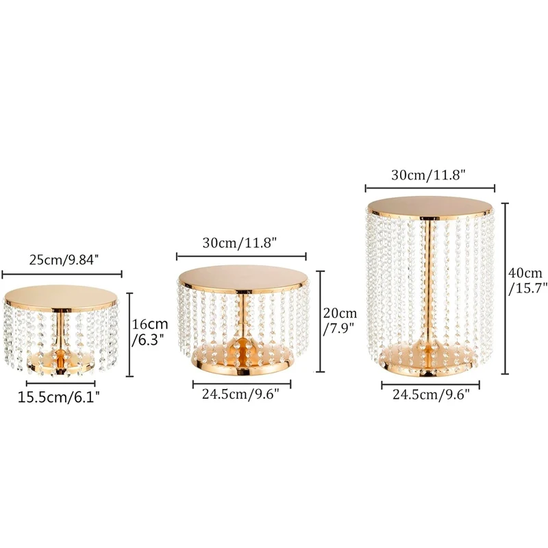 Crystal Pendants Silver Gold Round Cake Stands Metal Cake Stand For Dessert Table Wedding Party Event Eco-friendly