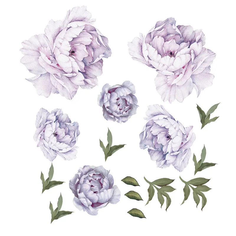 Wholesale creative pink white blue purple Peony Flower Wall Stickers for Kids Room Home wall sticker decoration