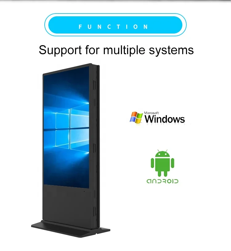 2023 new hot sale 65 inch indoor double sided lcd kiosk with touch and Android 9.0 2G RAM 8G ROM for Spain market