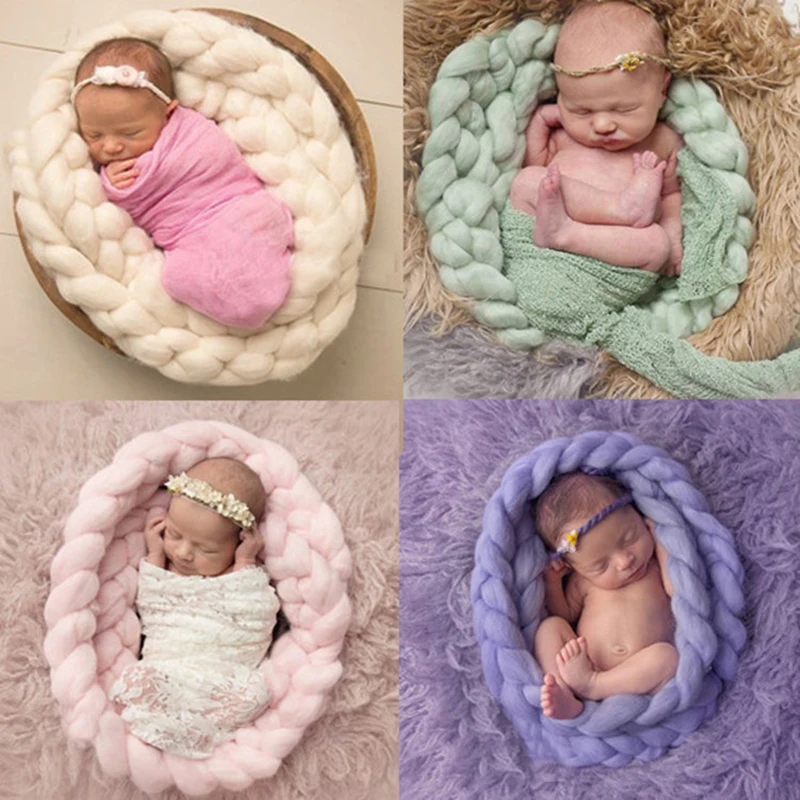Newborn Photography Props Baby Photo Blanket 3.4M Infant Long Basket Acrylic Filler Braid Backdrop Bebe Fotos Stuffer Background