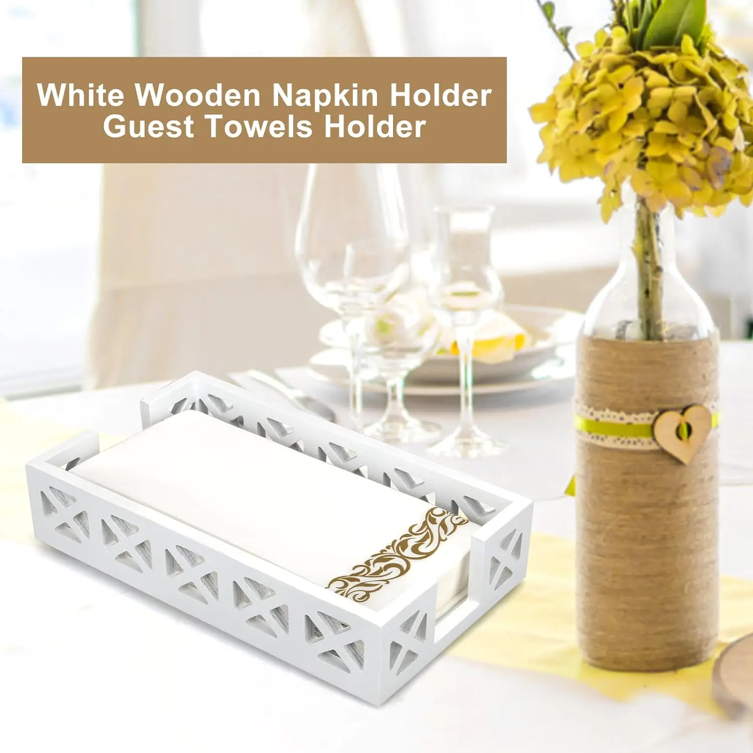 Wooden Napkin Holder for Table Paper Bathroom Towel Tray Flat Wooden Napkin Holder