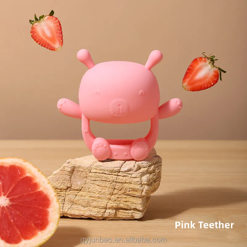Custom logo High Quality lovely Bear shaped Newborn Silicone Baby Teether Toys Teething For Babies