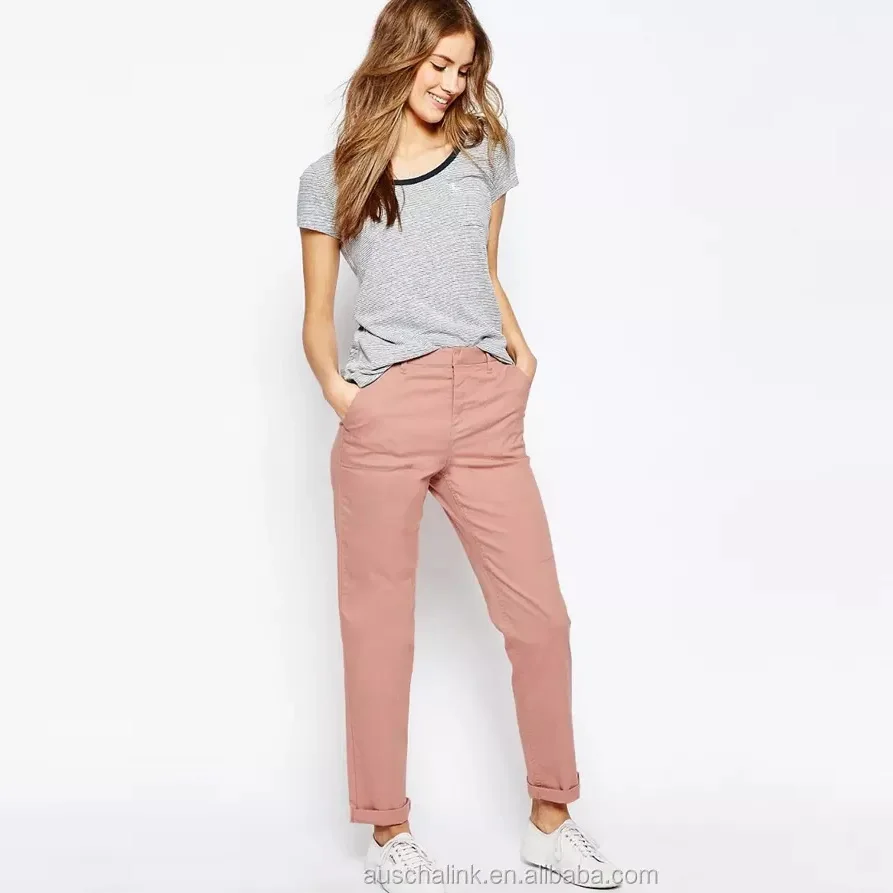 OEM custom high quality pocket pink office work wholesale casual pants women