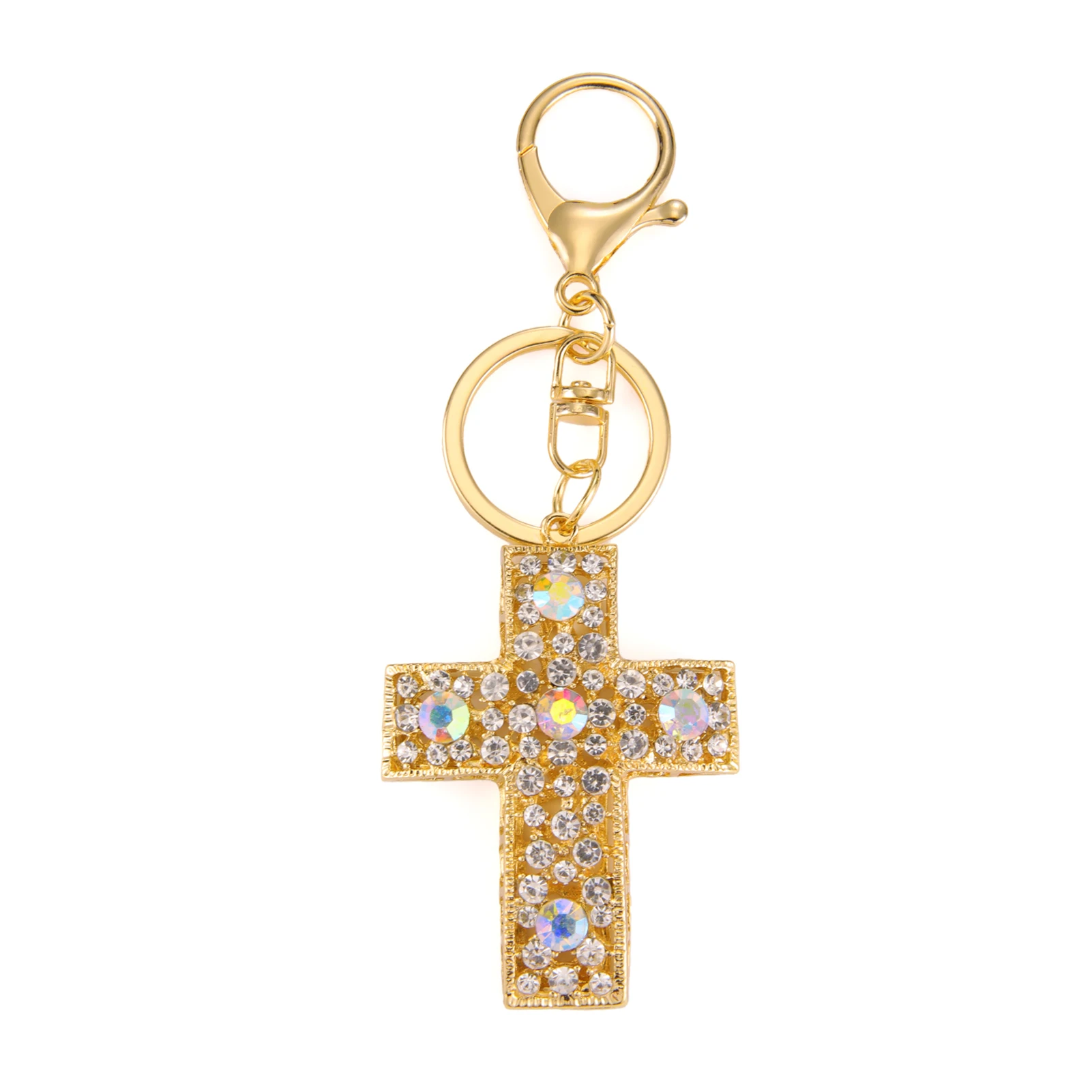 Cross Crystal Keychain Keyring Jesus Christian Catholic Rhinestone Key Chains Car Bag Key Holder for Men Women Jewelry