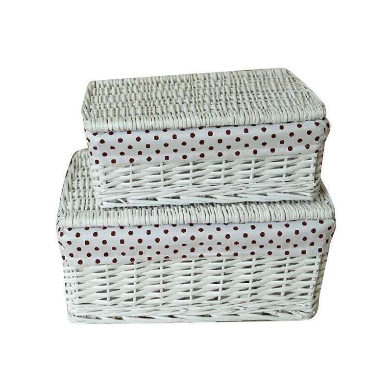 KINGWILLOW Amazon hot selling handmade woven Clothes wicker storage baskets desk sundries basket with lid  liner