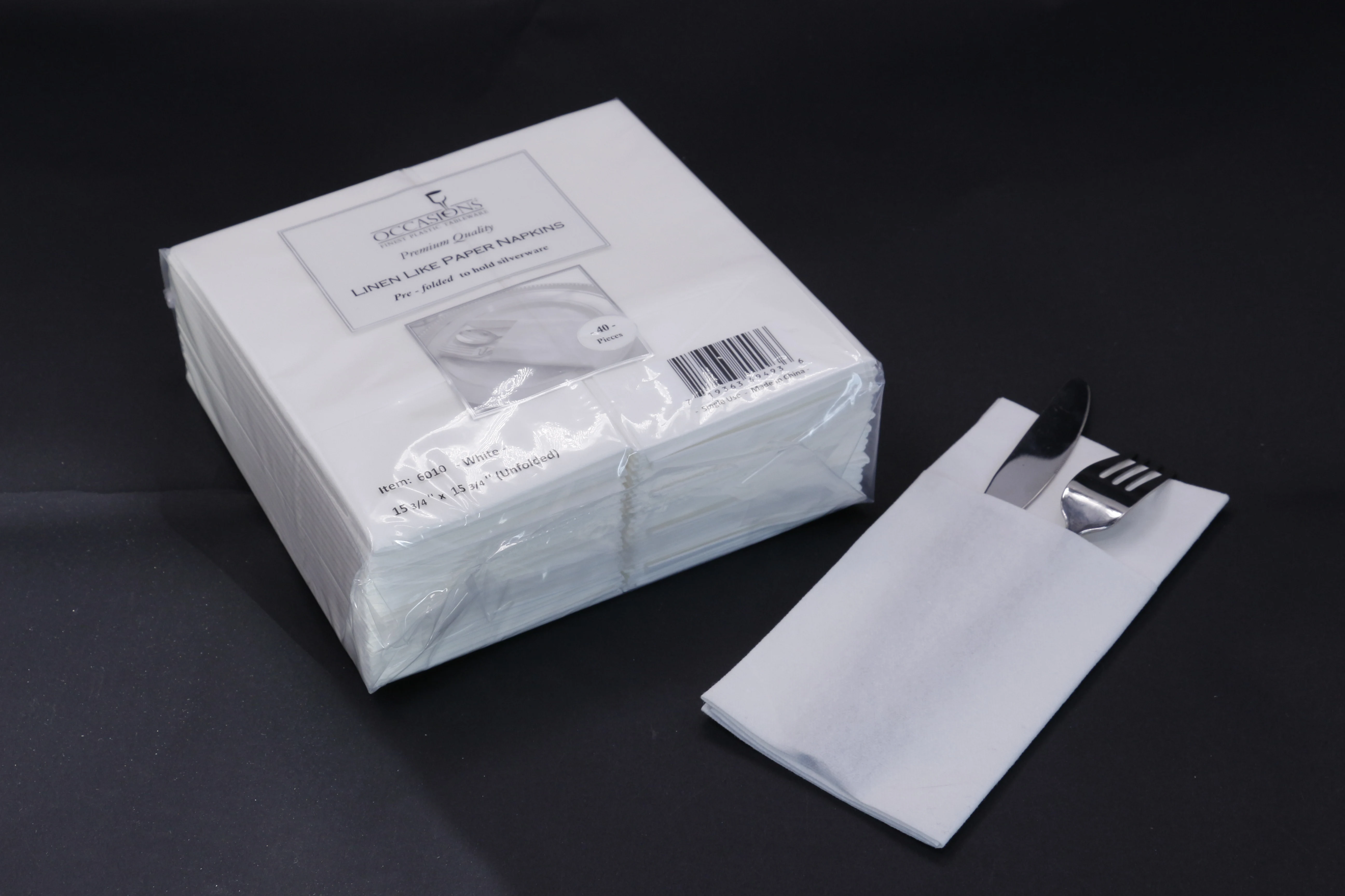 1ply thick white airlaid napkin with pocket