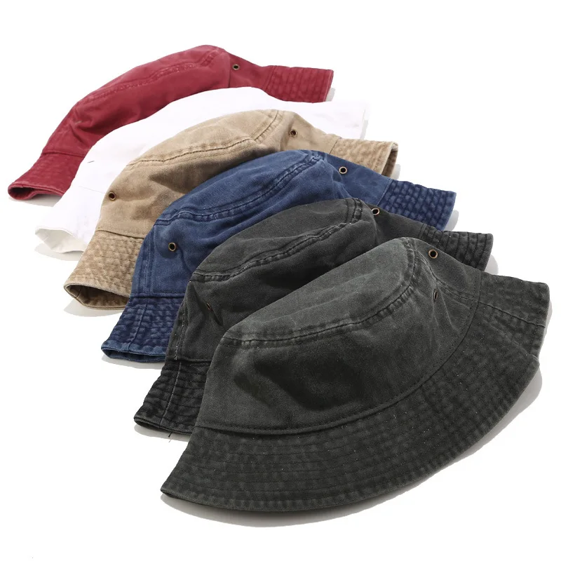 Unisex Fisherman Hat Washed Denim Bucket Hats Bob Caps Hip Hop Panama Hats Foldable