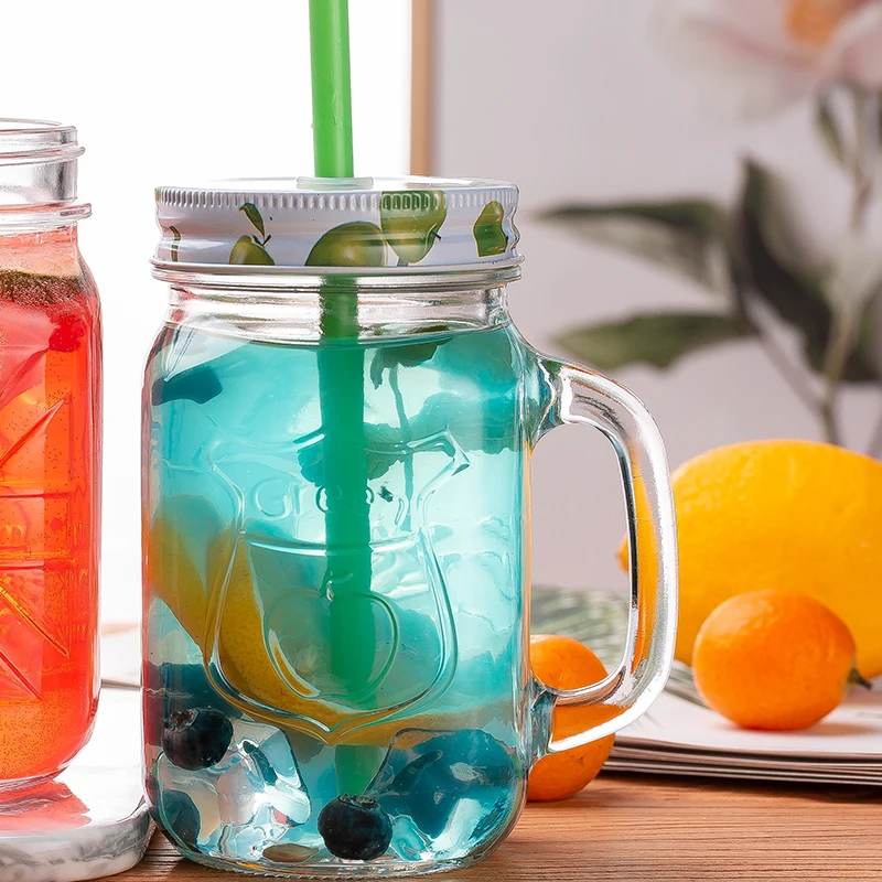 Wholesale Cheap DELI 490ml 16.6oz Engraved Short Vintage Glass Metal Lids Mason Jar