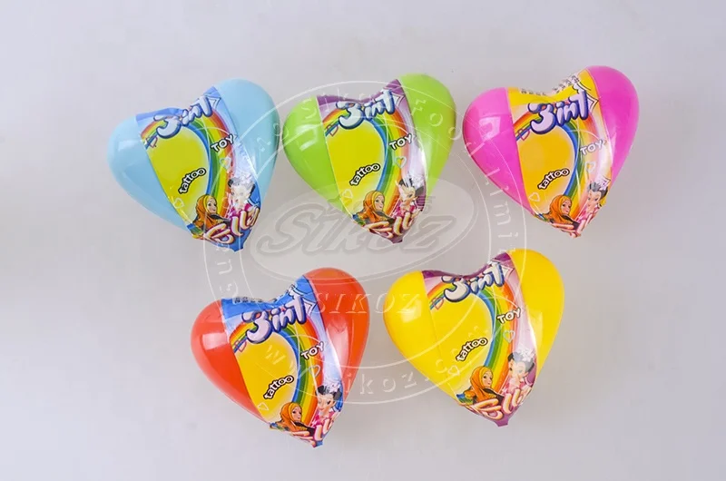 New cartoon heart shape surprise egg toy with candy
