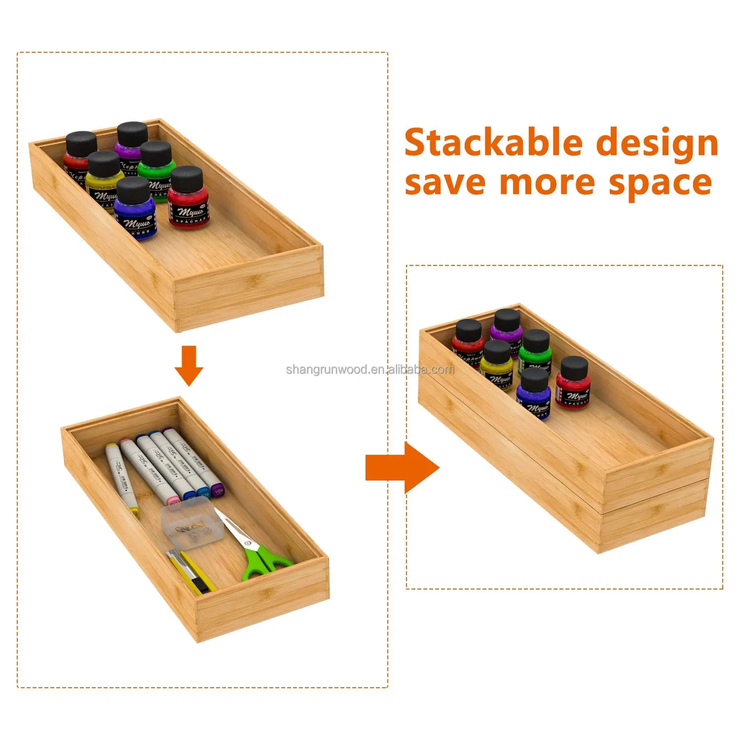 Trays Wooden Stackable Tray Utensil Organizer For Office Drawers, Shelves, Pantry, Or Bathroom Counter, Drawer Dividers