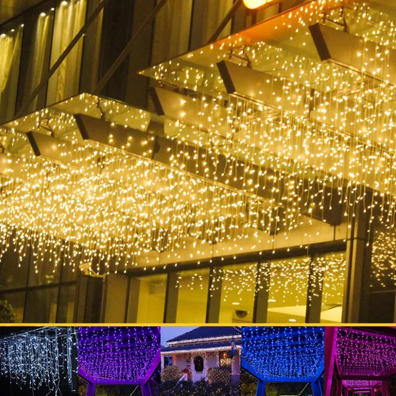 4m-48m Droop 0.6-0.7m Male and Female Plug Garden Stage Patio Outdoor Christmas Garland LED Curtain Icicle String Light 220/110V