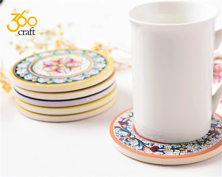 Customized Printing Dye Sublimation Ceramic Coasters In Holder Ceramic Trivet