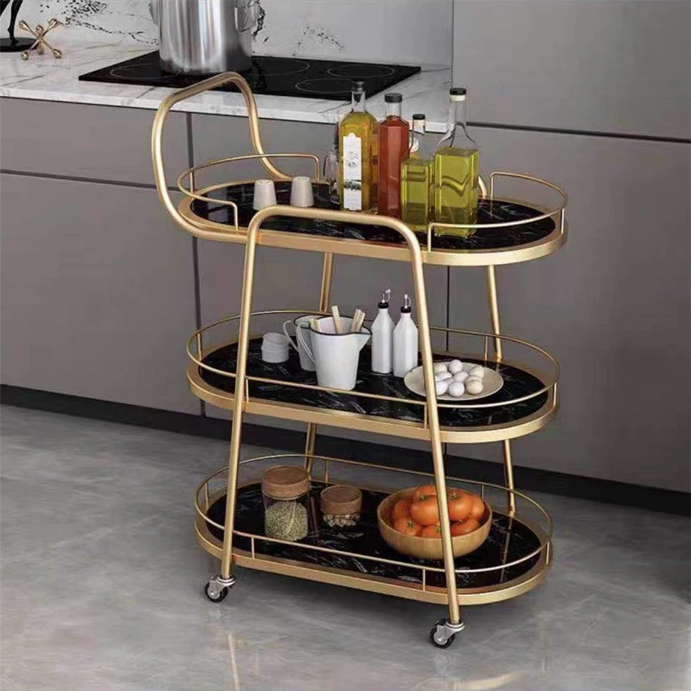  Modern style kitchen three-tier metal trolley Nordic food shopping Luxury household cosmetic with