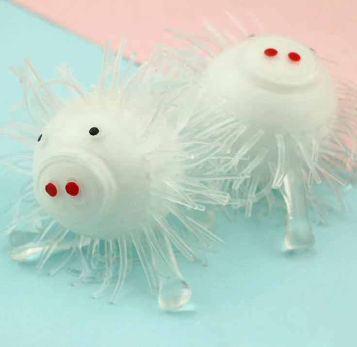 TPR Soft Fidget Squeeze Pig Shaped Long Hair Sensory Dough Flour Toy Ball