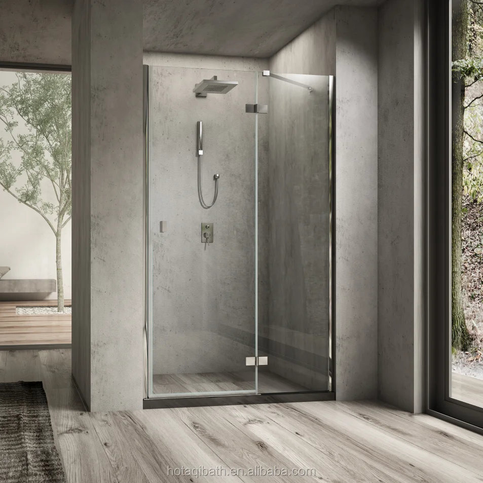 Hotaqi Rectangle Hinged Shower Door with Adjustable Aluminum Wall Profile Corner shower enclosure Shower Cabins