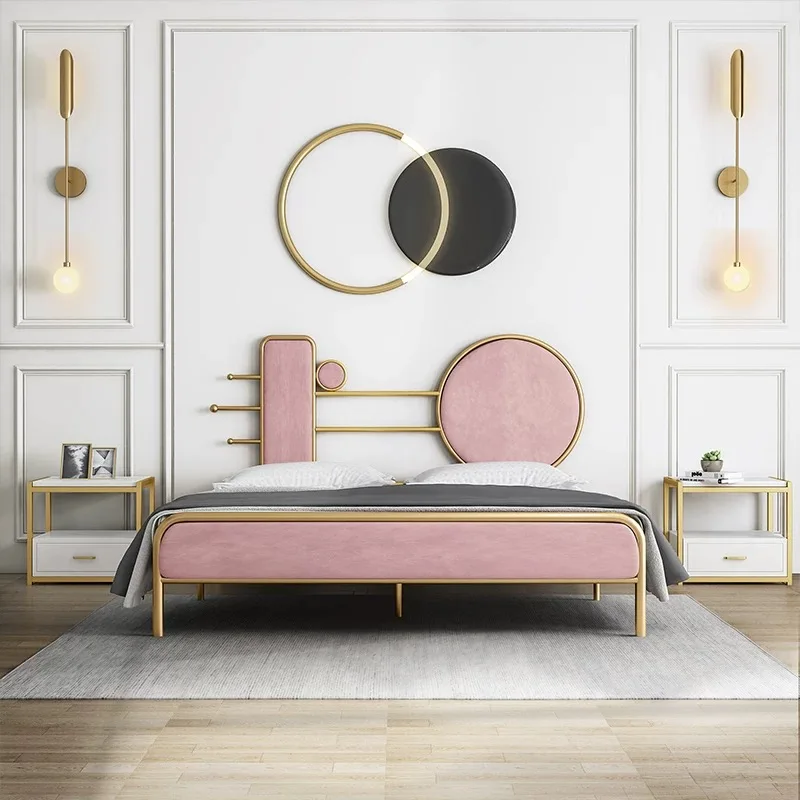 Metal Double Bed Frame Hotel Apartment Queen Size Gold Metal Beds Frame