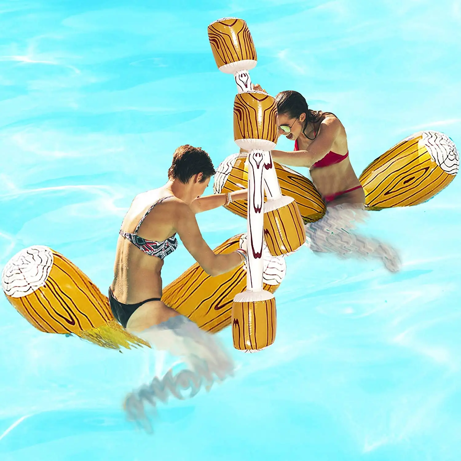  4 PCS Inflatable Pool Battle Log Rafts Float Row Toys for 2 Players Fighting Ride On