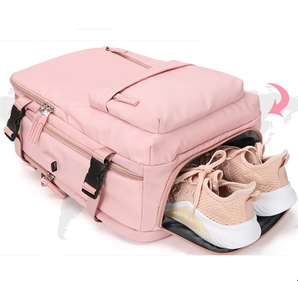 Women business travel large capacity oversized light weight multifunctional luggage backpacks for short trips with shoes pocket