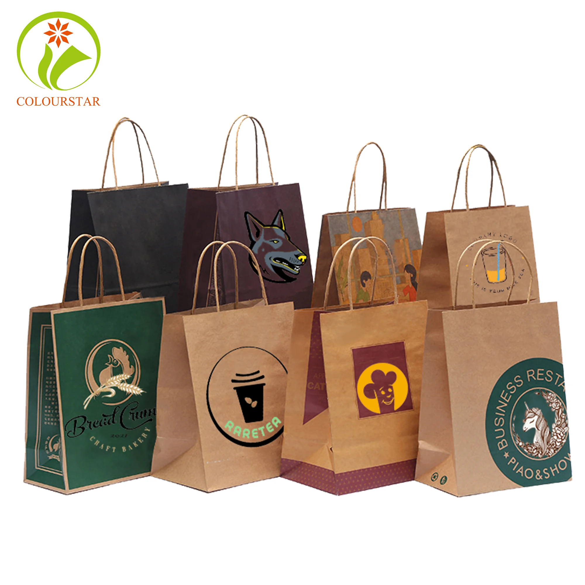 Cheap Recycled Twist Handle Logo bag gift paper bag blank Printing Brown Kraft socks Paper Bag string handle for food packaging