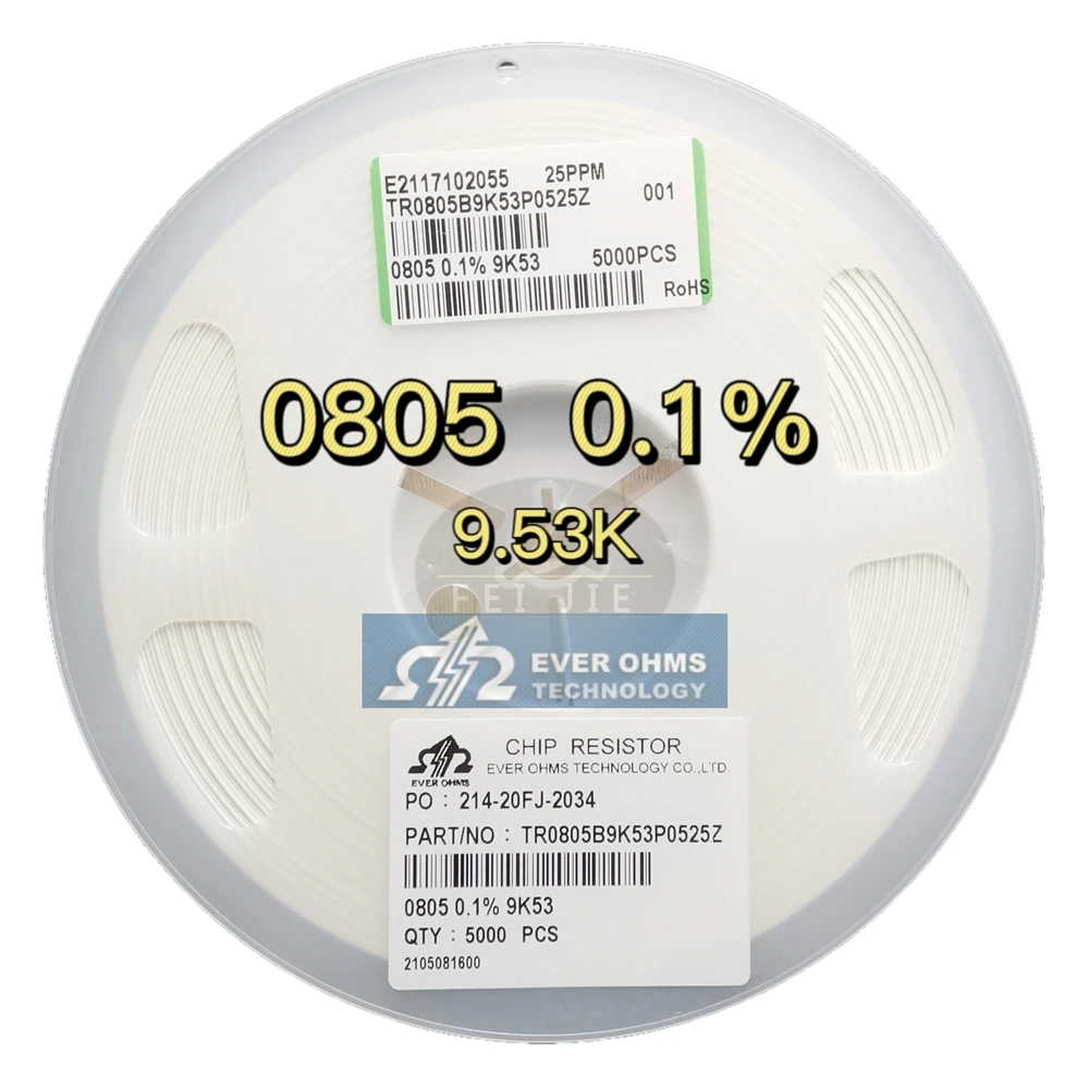 Тонкопленочный прецизионный резистор 0805-9,53 K 0.1% 25PPM TR0805B9K53P0525Z