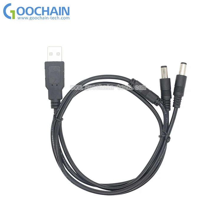 5 в 2 а 1 м черный 20AWG USB A штекер к двойному DC 5525 DC Цилиндрический разъем зарядное устройство Кабель питания