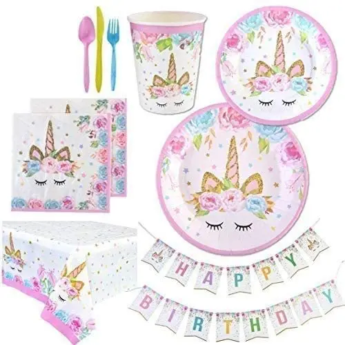 Pink Happy Birthday Banner Latex Balloon Unicorn Theme Party Supplies Decorations Set For Girl Birthday Kid