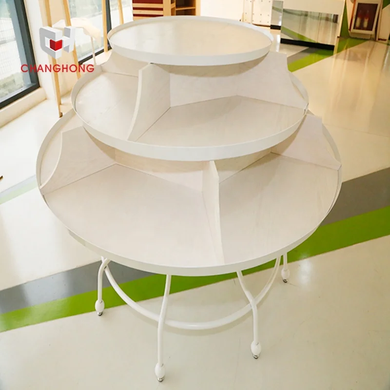 Pretty Garment Racks and Apparel Display Stand Round Clothing Hanging Display 3 Tier Gondola Modern Display Rack for Clothes