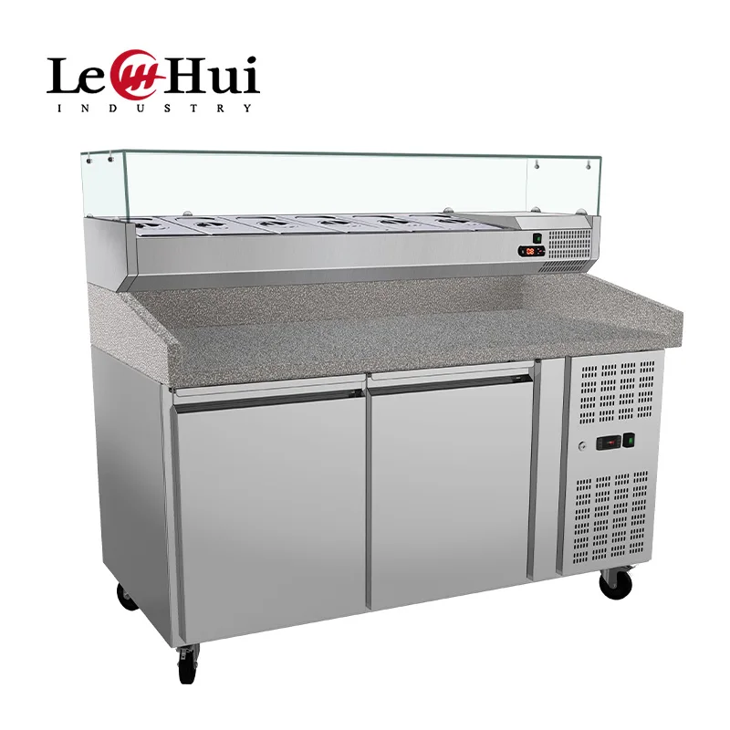 Pizza Prep Table Pizza Preparation Counter Fridge Marble Top Air-Cooled Refrigerated Pizza Workbench Chiller