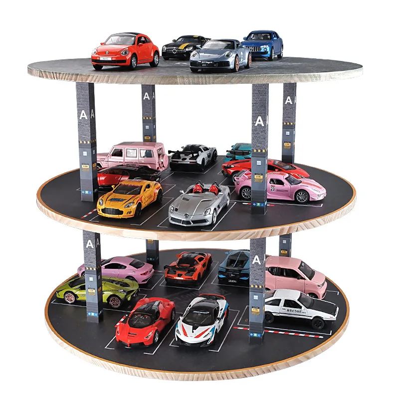 1/32 Scale Simulation Car Model Garage Three Layer Parking Garage Wooden Diecast Car Parking Lot