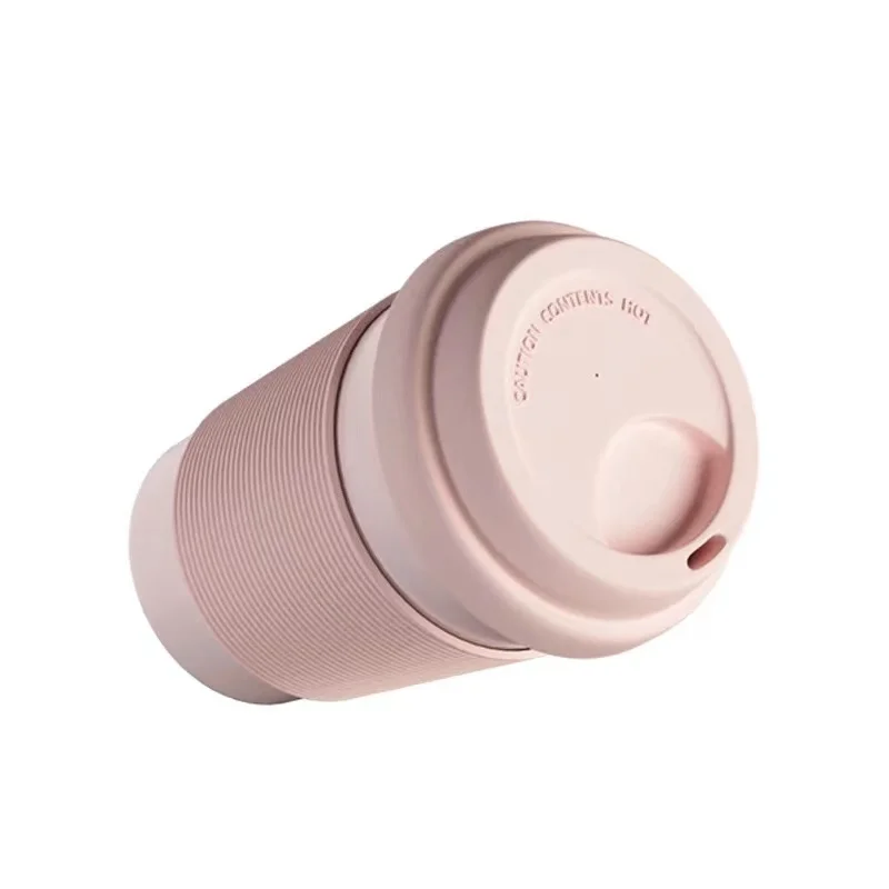 Do Not Contain Melamine Bioplastics 350 ml Bamboo Fiber Coffee Cup Mug Portable Microwave Oven Equipped with Silicone Cover