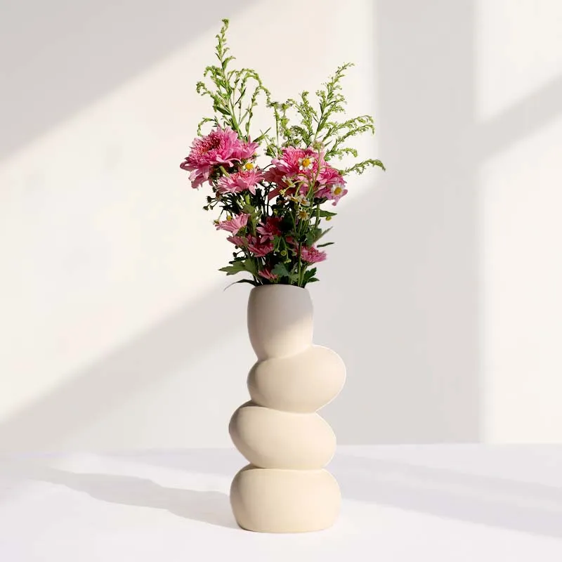 Creative Irregular Shape Non Waterproof Modern Nordic White Ceramic Flower Vase for Home Decor Living Room