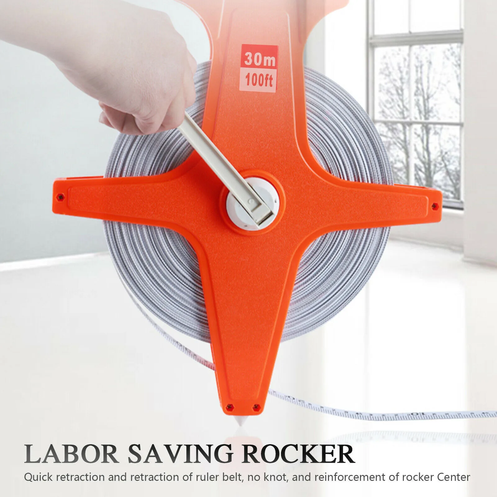 100 Foot Open Reel Fiberglass Tape Measure Reel Dual Sided Metric Surveying