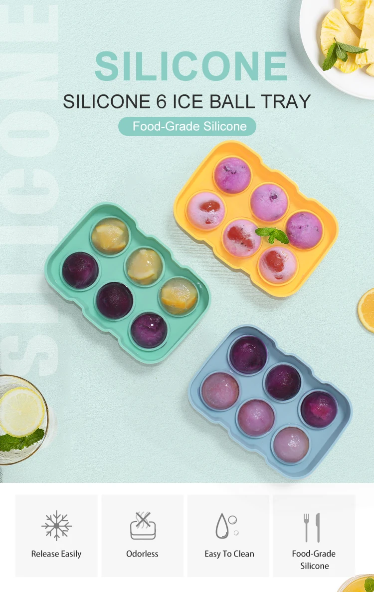 Wholesale High Quality  6 sphere shape round custom lid cube silicone ice ball tray