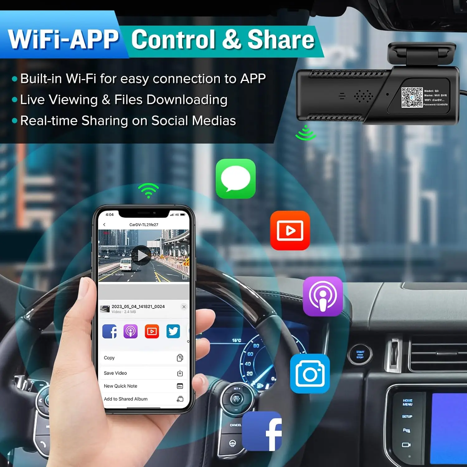 E-Too Factory Price 130 Degree Wide Angle Dash Cam EDR Night Vision Dash Cam Car DVR Black Box With WIFI 24 Hour Parking Monitor