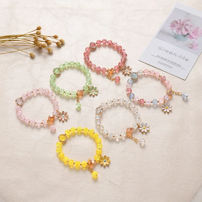  colorful sunflower crystal bead bracelet couple girl gift daisy custom new charm beads