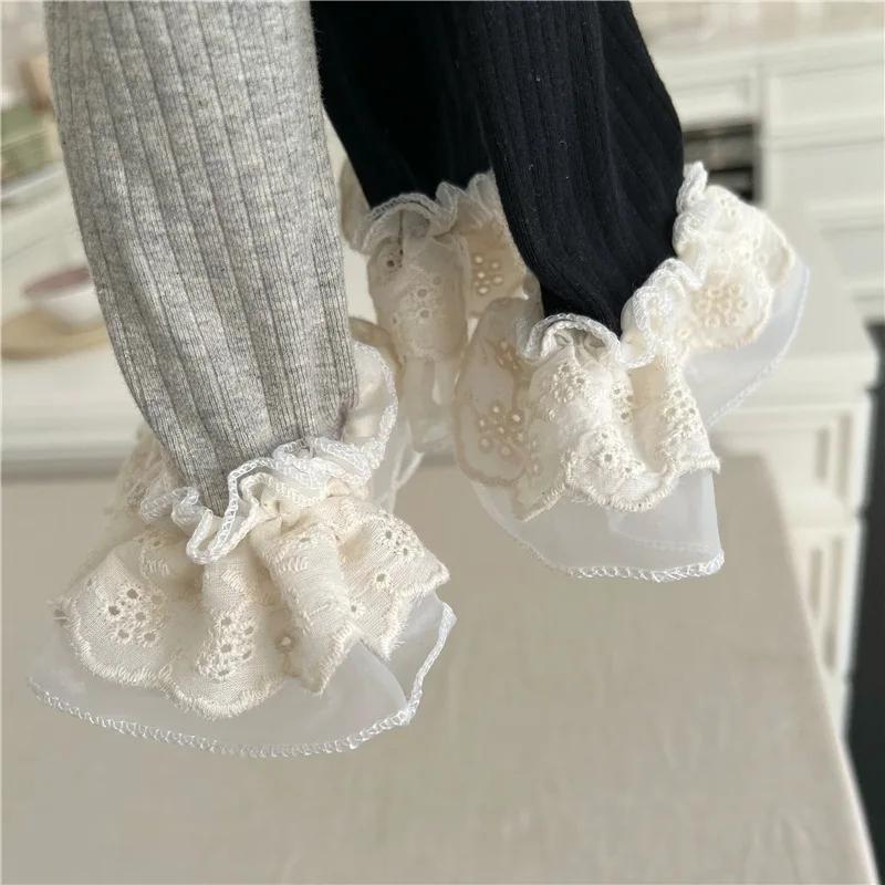 2023 Toddler Baby Girl Cute Black Gray Ruffle  Leggings Tights for 1-6 Years