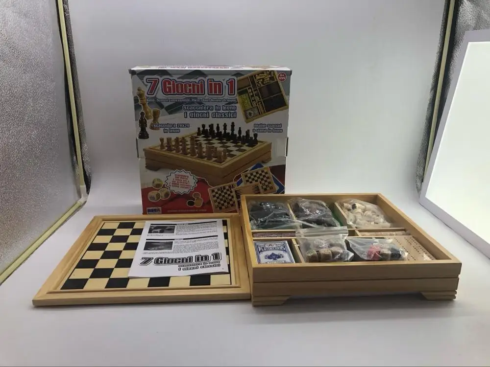 
7 in 1 wood chess table antique,,portable chess sets for family games 