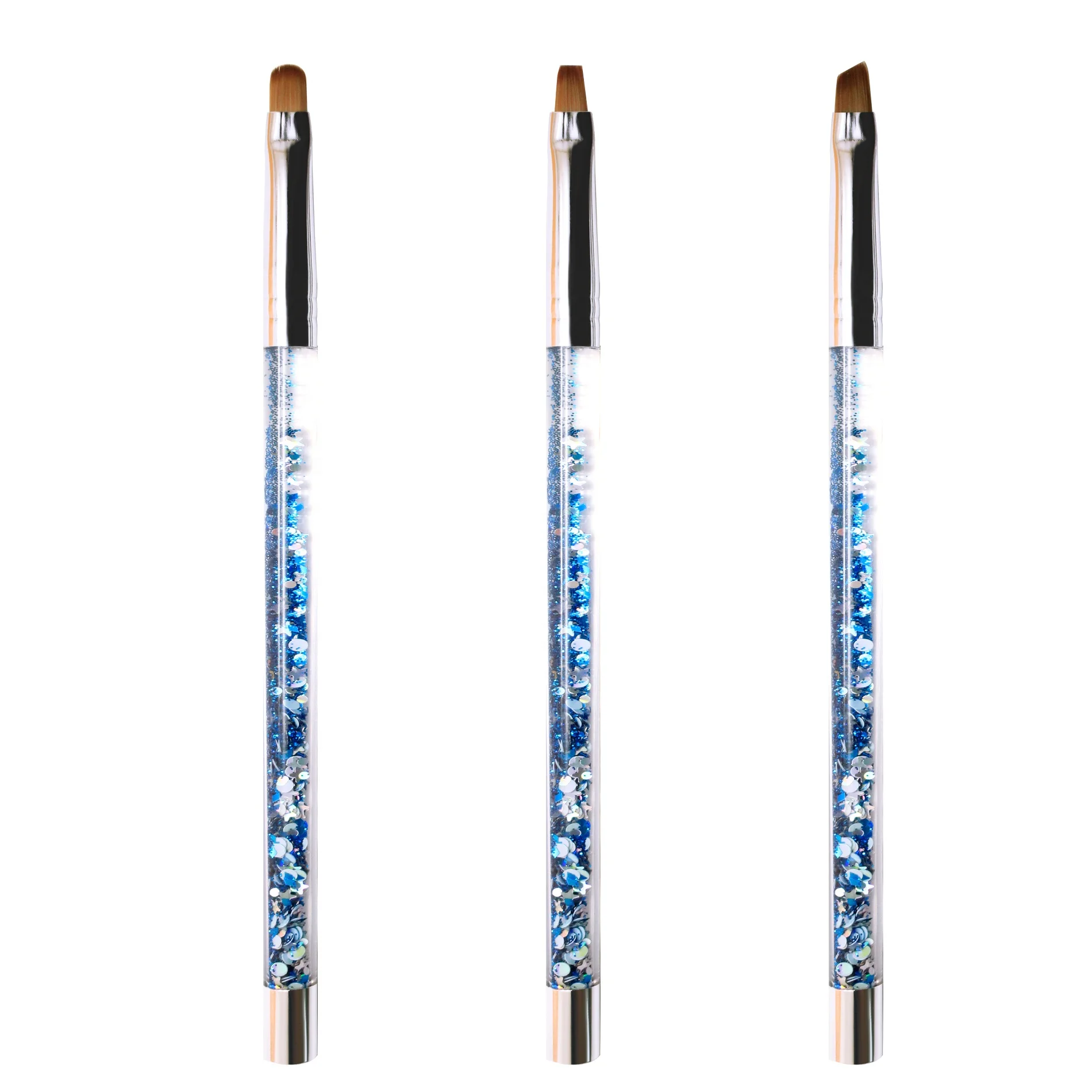 OEM Factory 2024 New Luxury Blue Glitter Handle Kolinsky Nail Acrylic Brushes Salon 3pcs Nail Brush Set