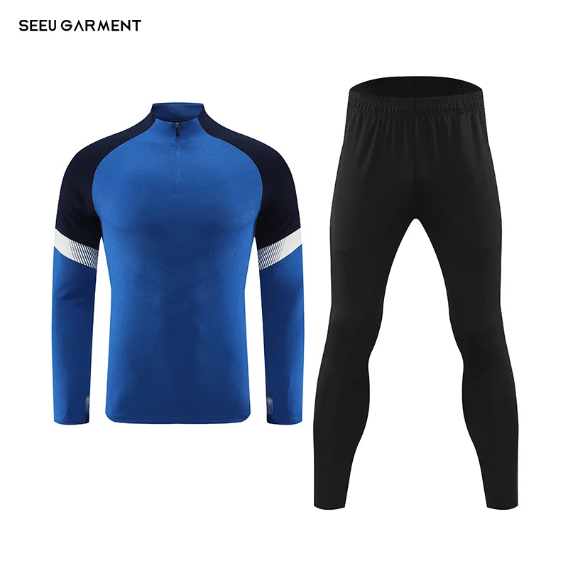 SEEU Wholesale Long Sleeves Soccer Jersey Zipper Design Football Team Soccer Jersey Set Premium Fabric Blank Soccer Jersey