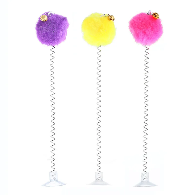 Cat Teaser Stick New Suction Cup Spring Hairy Ball with Bell Cat Scratch And Bite Resistant Colorful Cat Toy