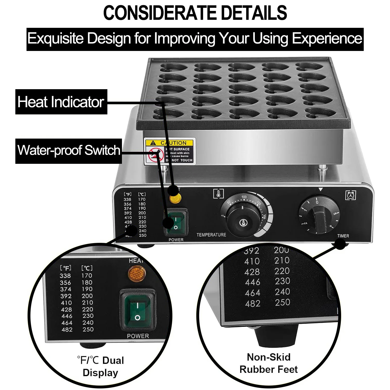 Sizhi OEM Commercial Nonstick 25PCS Mini Heart-Shaped Muffin Dutch Pancake Maker Poffertjes Baking Waffle Maker Machine