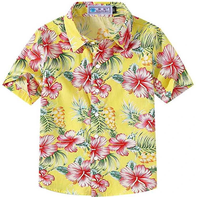 California большой цветок печатных детей короткий рукав Куба Повседневная рубашка