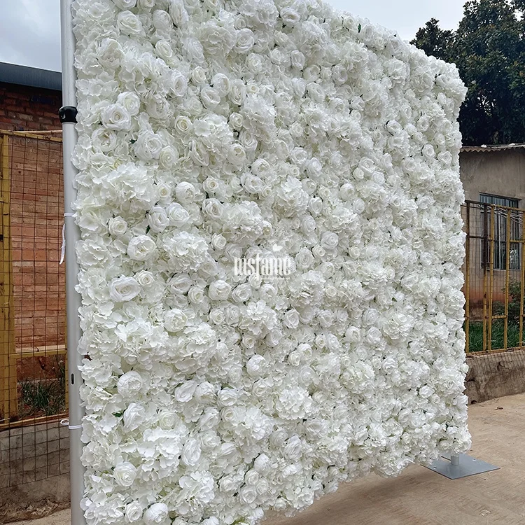 MSFAME Factory Roll Up Fabric 3D Artificial Wedding Flower Wall Panel White Backdrop Flowers Decoration For Walls Art