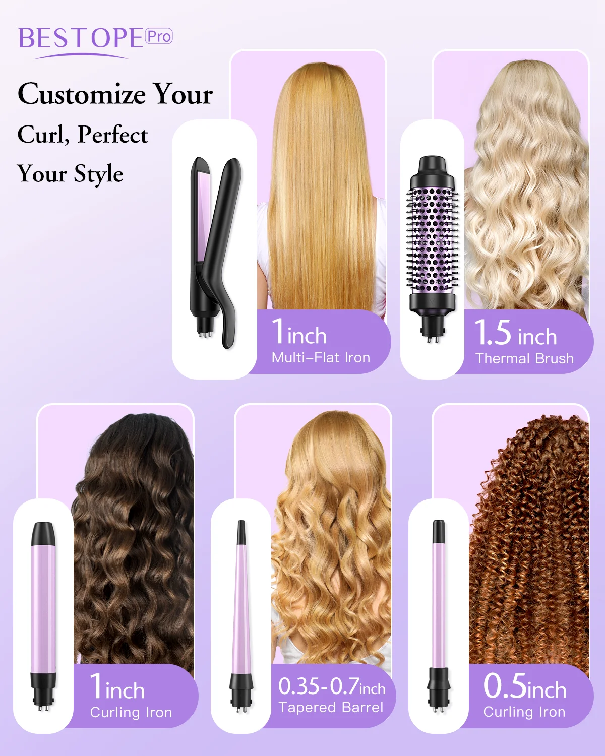 Electric Professional Hair Curling Iron, Interchangeable Flat Iron Ceramic Hair Curler  5 in 1  Hair Curling Iron Set