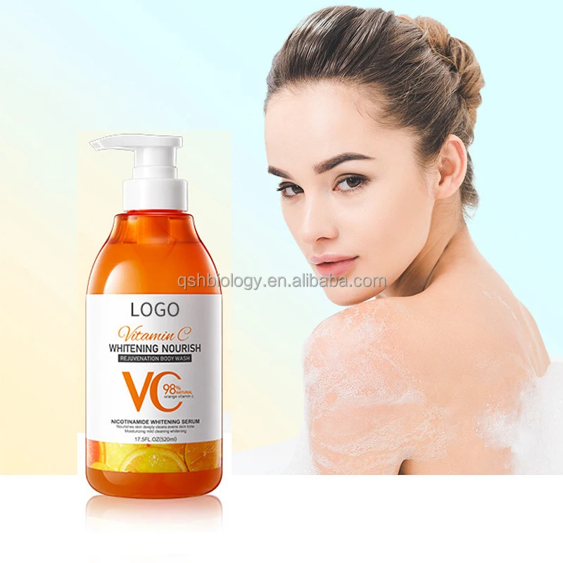 Private Label Whitening Shower Gel Kojic acid Turmeric Almond Vitamin C Exfoliating Deep Cleansing Natural Wash Bath Gel