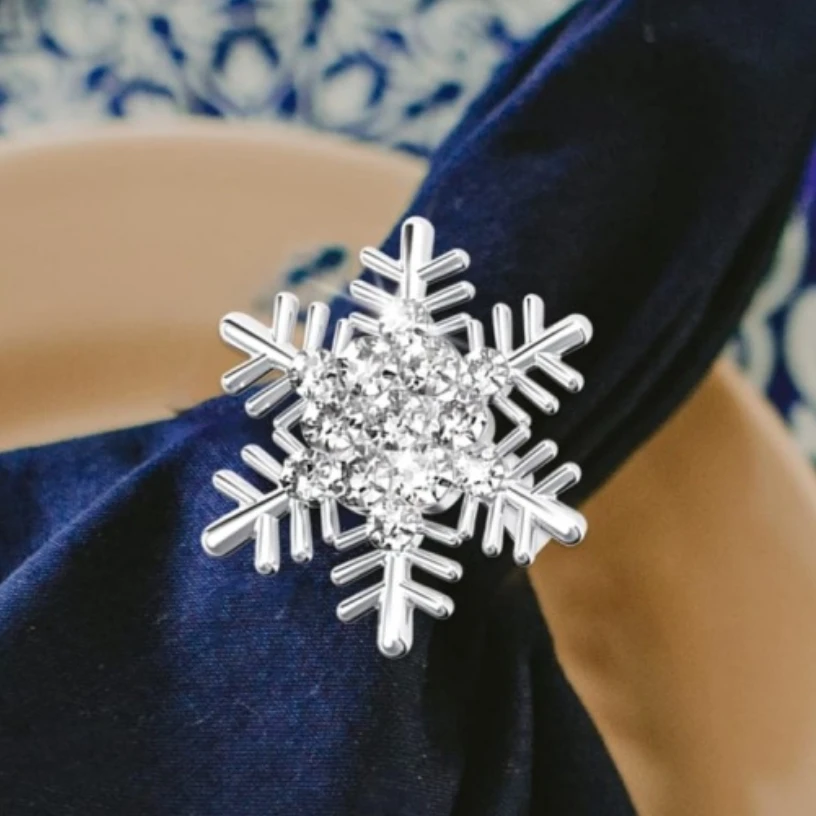 Kitchen Christmas Decoration Accessories Party Table Napkins Decor Ring Metal Snowflake Napkin Rings